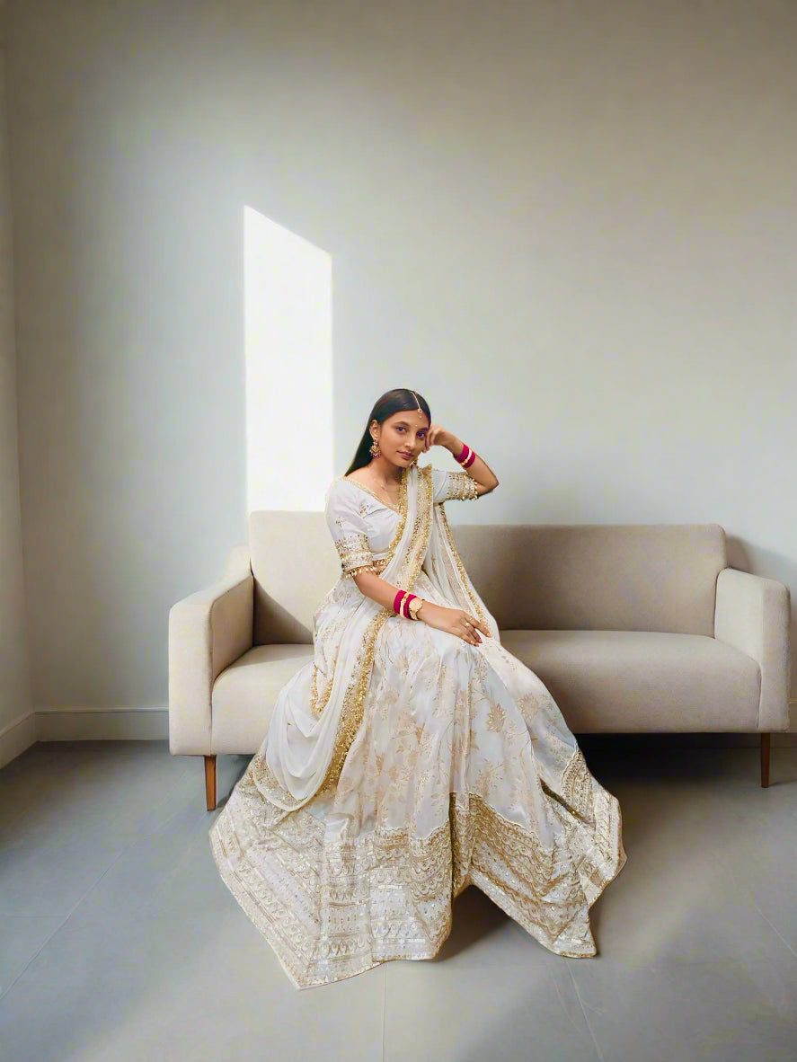 OFF WHITE GOTA PATTI WORK LEHENGA