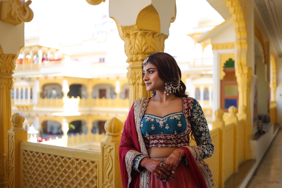 Zardosi Handwork Bridal Silk Lehenga with Maroon Dupatta