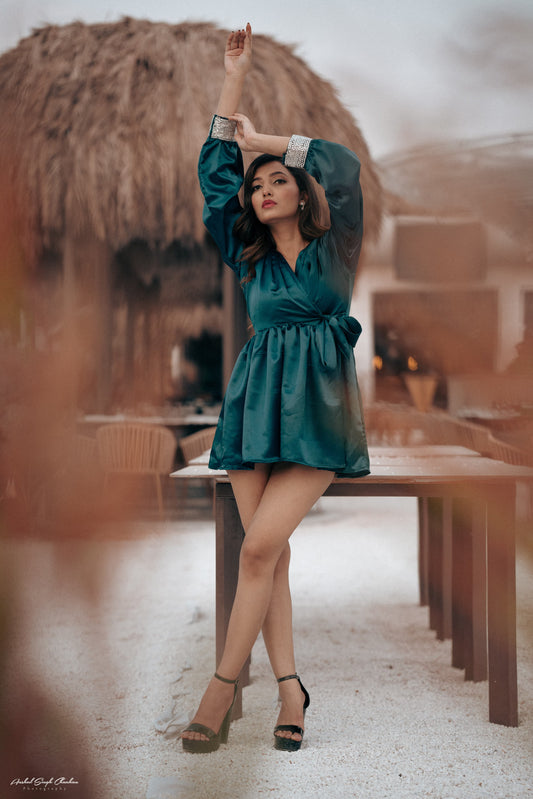 SATIN TURKISH BLUE PARTY DRESS